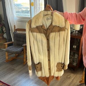 Women's Cream and Tan Fur Coat